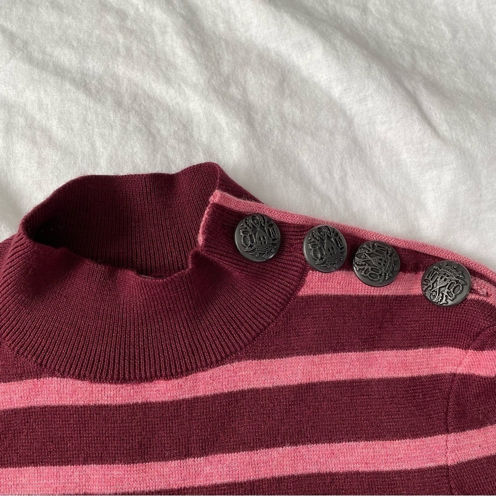 Stella Mccartney Size 36/Us 4 Mock Turtleneck Sweater Maroon Striped 100% Wool View 2